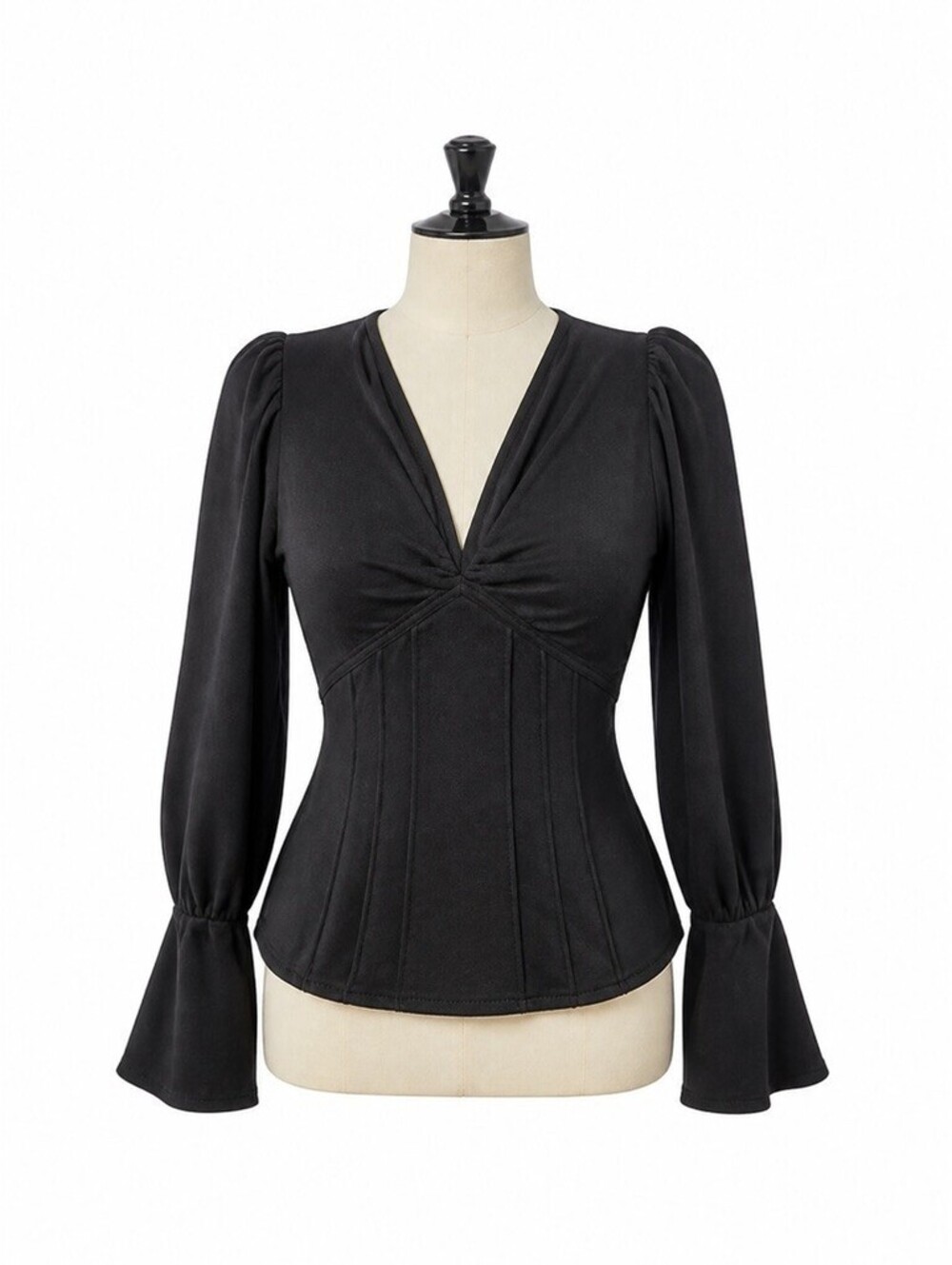 Free People Black Corset Top Puff Sleeve Bell Sleeve Whimsigoth Boho Medium